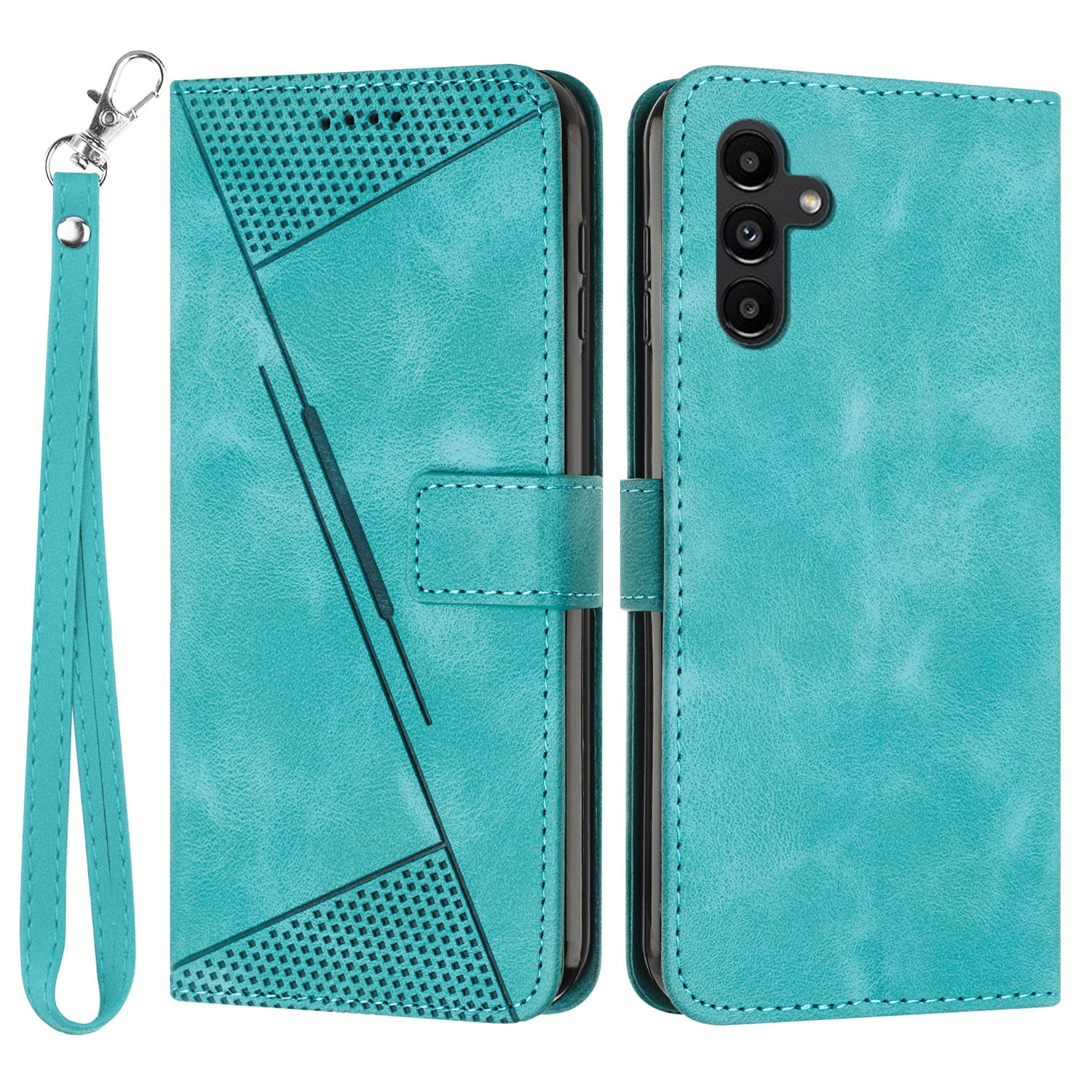 PU Leather Phone Case for Samsung Galaxy A34 5G Triangle Imprinted Stand Wallet Cover with Strap PU Leather Phone Case for Samsung Galaxy A34 5G Triangle Imprinted Stand Wallet Cover with Strap